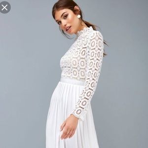 Little Mistress White Lace Pleated Midi Dress